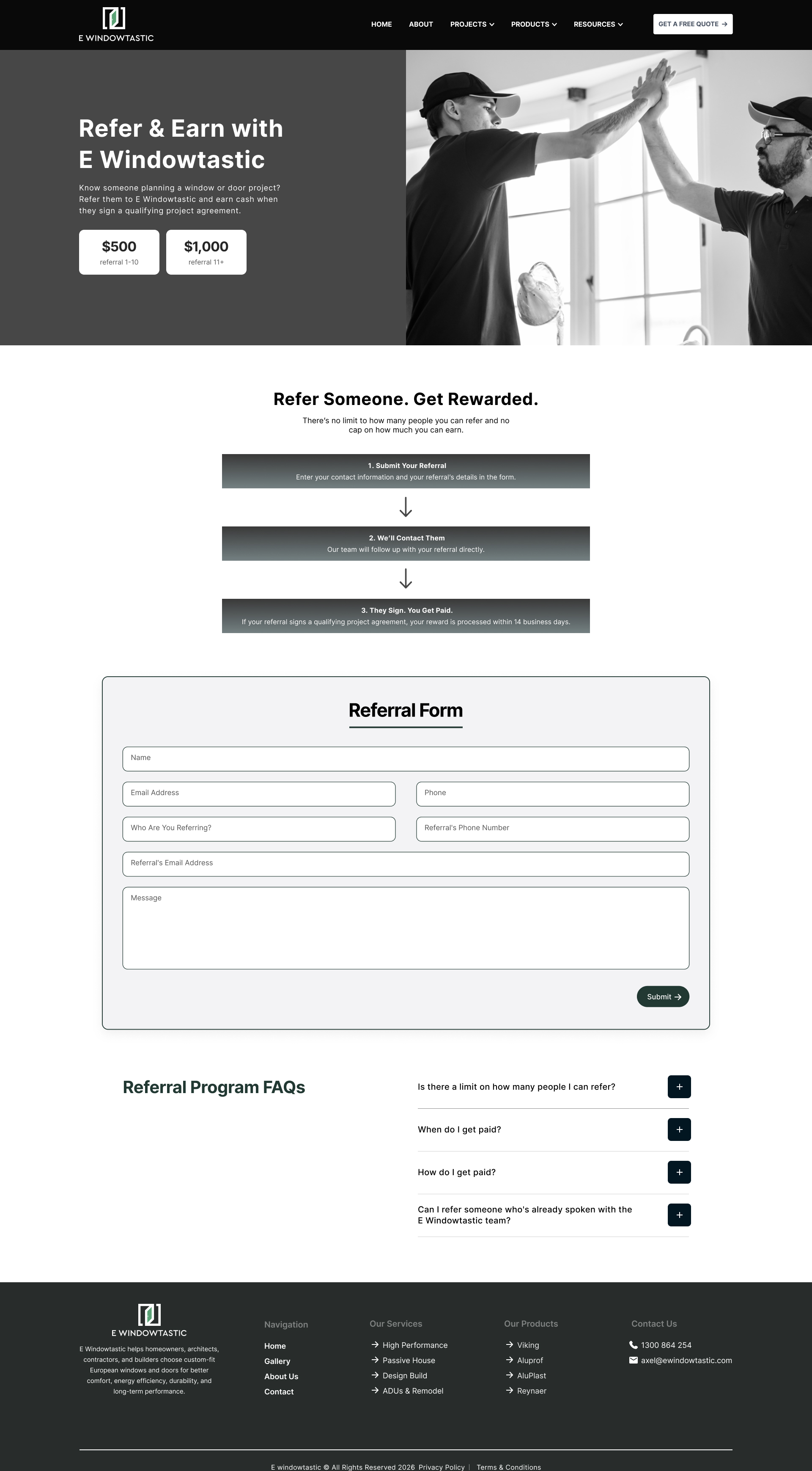 E Windowtastic referral programme page and enquiry form